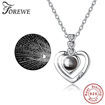 

I Love You In 100 Languages Chain Necklace 925 Sterling Silver Projection Love Pendant Necklace Jewelry Valentine's Day Gift