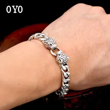 S925 стерлингового серебра ювелирные изделия Мужская мода личности Ретро тайский серебряный двойной браслет с головой леопарда