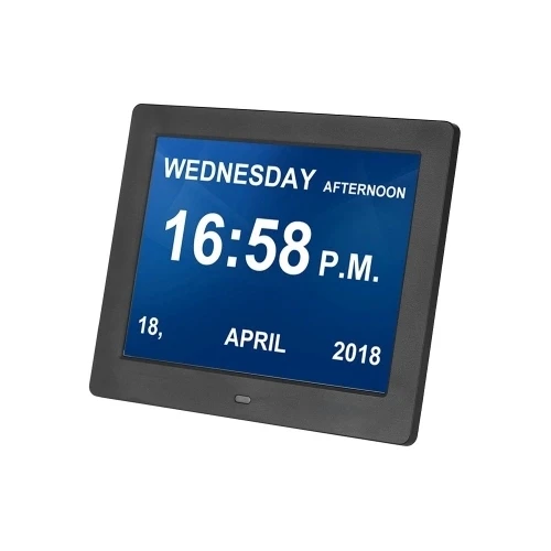 8 Inch Digital Alarm& Photo Frame LED Screen Simple Eletronic Photo Album Support Clock/Photo/Video for Elder People with Remot