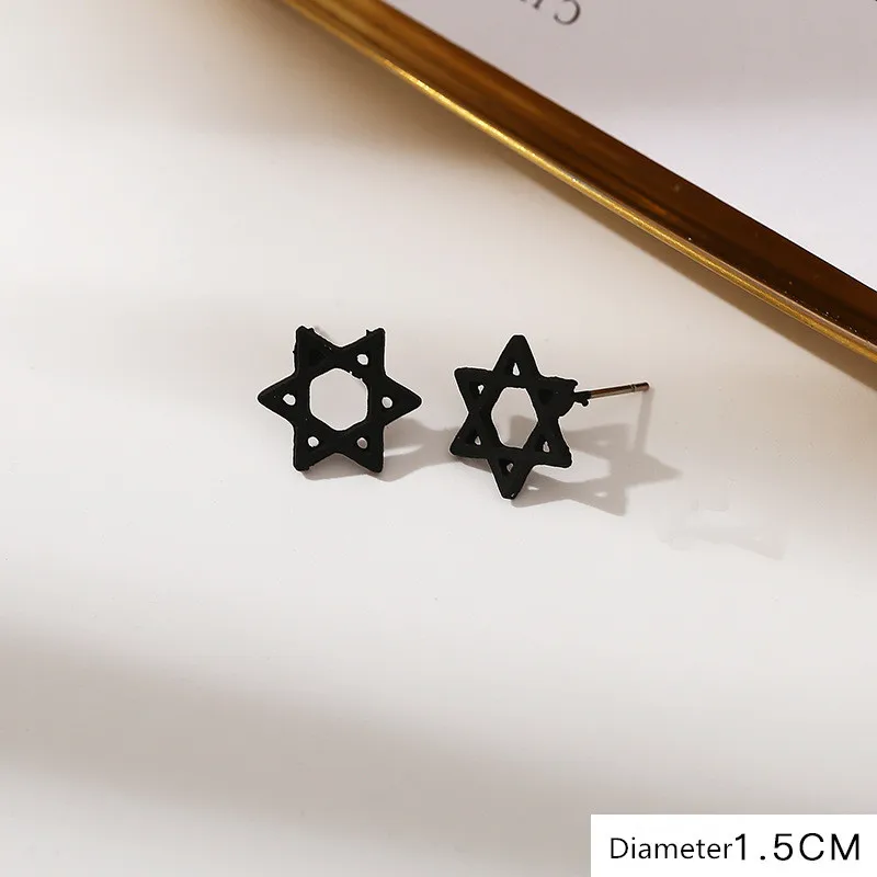 Корейские геометрические черные серьги-гвоздики для женщин женские простые серьги безделушки легкие Роскошные минималистичные серьги для молодой женщины - Окраска металла: Black Six Stars