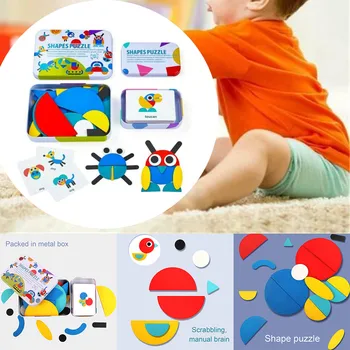 

Shape Puzzle Educational Toy Wooden Pattern Blocks Mental Development Toys Kit for Kids THJ99