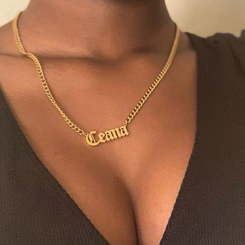 Custom Name Choker Necklace For Women Men Stainless Steel Cuban Chain Gold Necklace Nameplate Necklaces Boho Jewelry Collares