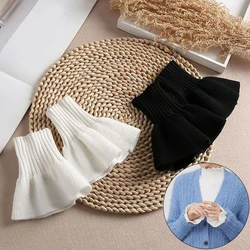 Women Fake Sleeve Agaric Ruffles Horn Cuffs Solid Black White False Sleeves Lace Cuffs Detachable Wrist Warmer For Shirt Sweater