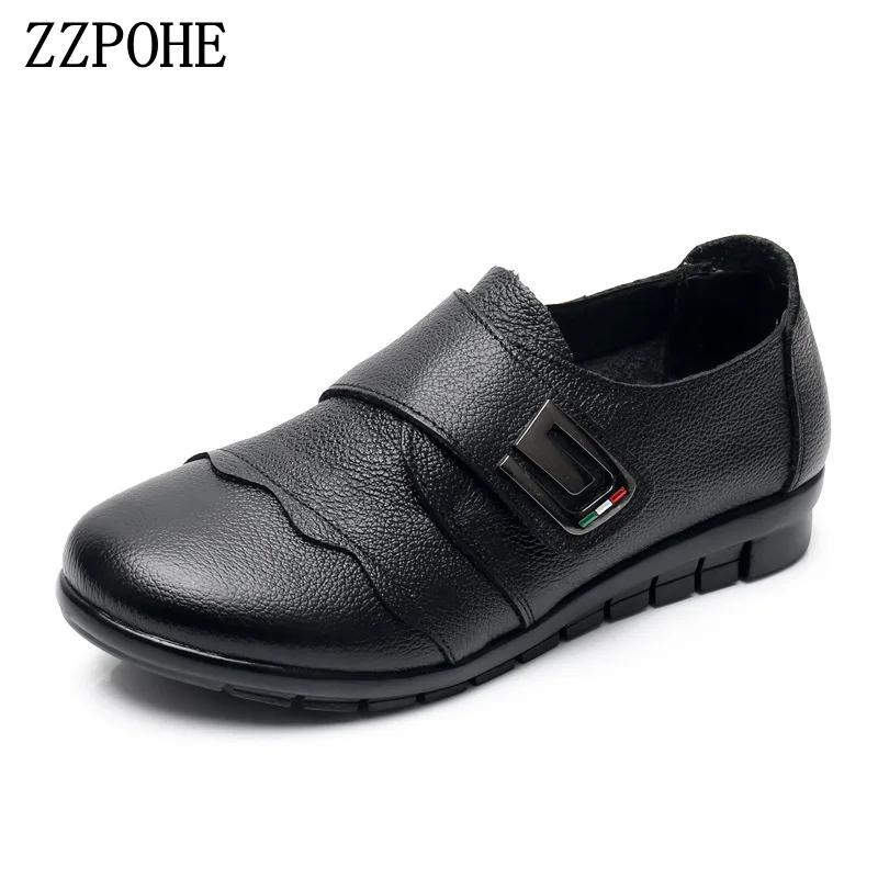 ZZPOHE/ г. Демисезонные кожаные Нескользящие туфли на плоской подошве для мам мягкая обувь удобная женская обувь на плоской подошве среднего возраста