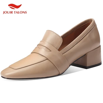 

Brand New Top Quality Large Size 43 Genuine Leather Slip On Office Lady Chunky Heels women's Shoes Woman Pumps Female