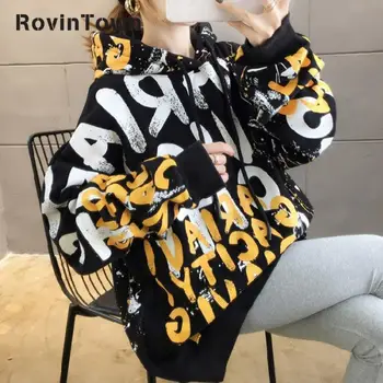 

Autumn Winter Hip Hop Women Korean Style Loose Fit Sweatshirt Lettered Long Sleeve Add Velvet Harajuku Hoodie Free Shipping 2020