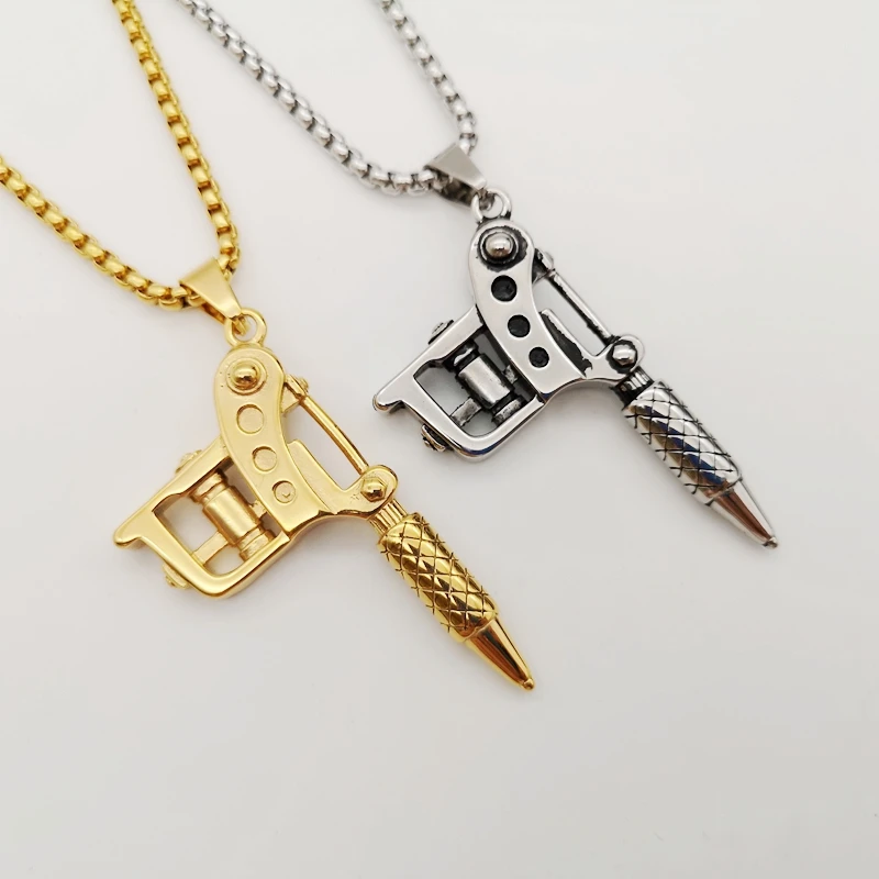 Women Men Mini Tattoo Machine Necklace Pendant Punk Style Chain Necklace Jewelry Women Men Mini Tattoo Machine Necklace Pendant Punk Style Chain Necklace Jewelry