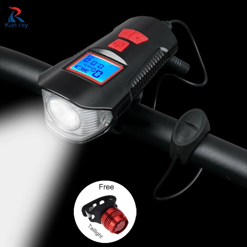 USB Rechargeable Bike Light MTB Bike Horn Front Light LED Cycling Headlight with 3 Lighting Modes 5 Sounds Waterproof Bicycle Light with Loud Horn