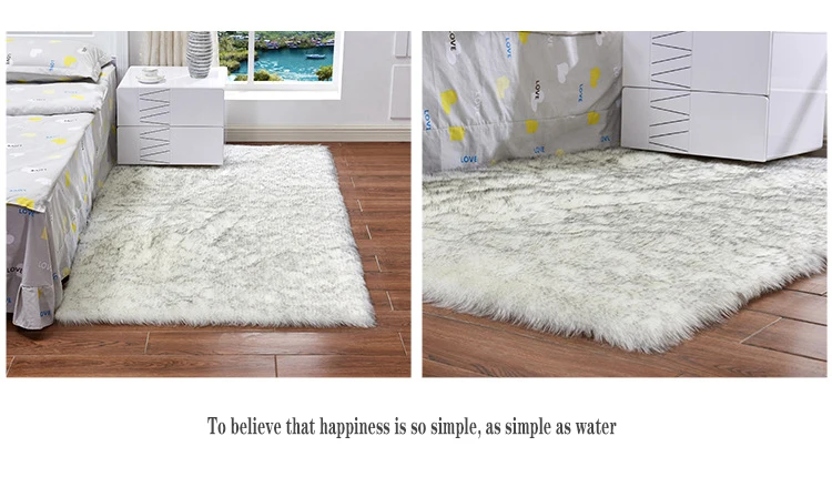 Rectangulo de imitacion de oveja de piel de alfombras de arrea para dormiorio Shaggy sedoso alfombra de felpa blanco Imi
