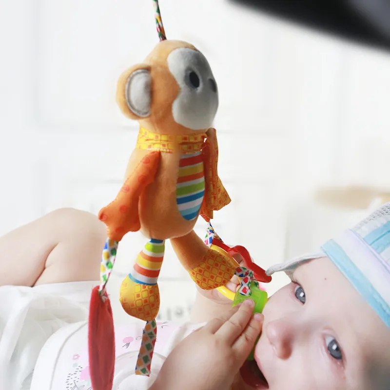 Детская коляска для новорожденных, подвесная плюшевая кукла, передвижная кровать, колокольчик, погремушки, Мягкая кроватка, Висячие развивающие сенсорные игрушки для ребенка