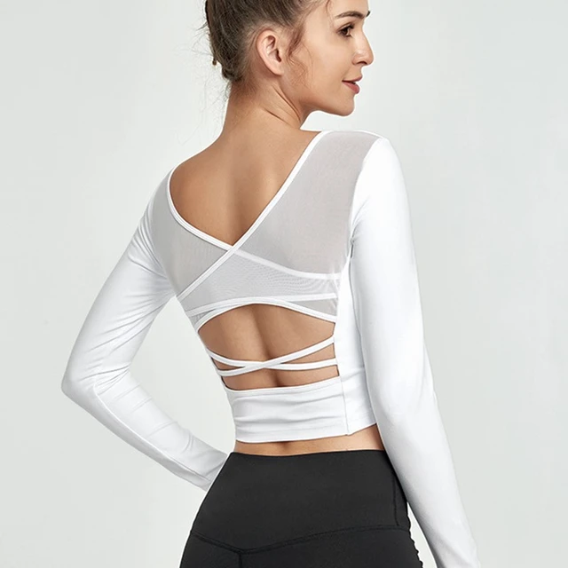 Sexy Yoga Top with Built In Bra Quick Dry Crop Top Workout Shirts
