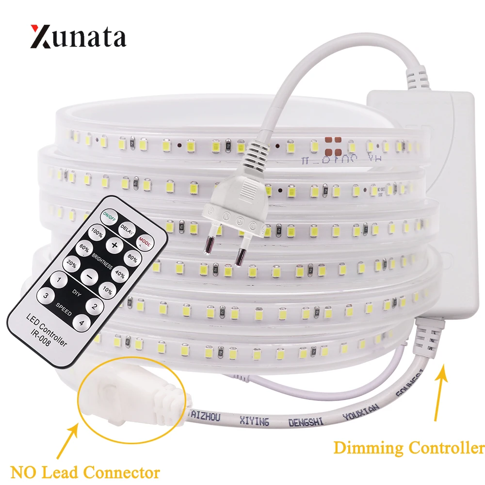 buy 220V LED Strip 120 LEDs m Light Flexible LED Tape SMD2835 Waterproof LED Ribbon with EU Dimming Plug Switch Plug for Home Decor