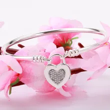 Оригинальные моменты паве Любовь Сердце навесной замок Змея Браслет Fit браслет бусины из стерлингового серебра 925 Шарм Diy Европа ювелирные изделия