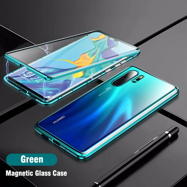 Двухсторонняя, для стекла Магнитный чехол для телефона huawei Honor 20i Pro V20 V10 8x10 чехол Алюминиевая Рамка металлический бампер Nova 4 5 5i крышка - Цвет: full green