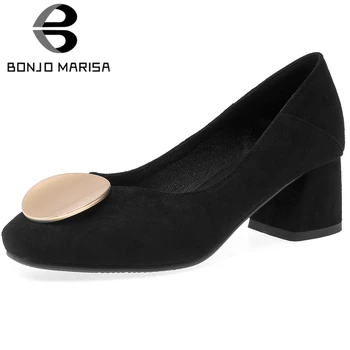 

BONJOMARISA Ladies Spring Office Elegant Decorating Pumps slip-on High Chunky Heels Pumps Women Shallow OL Date Shoes Woman