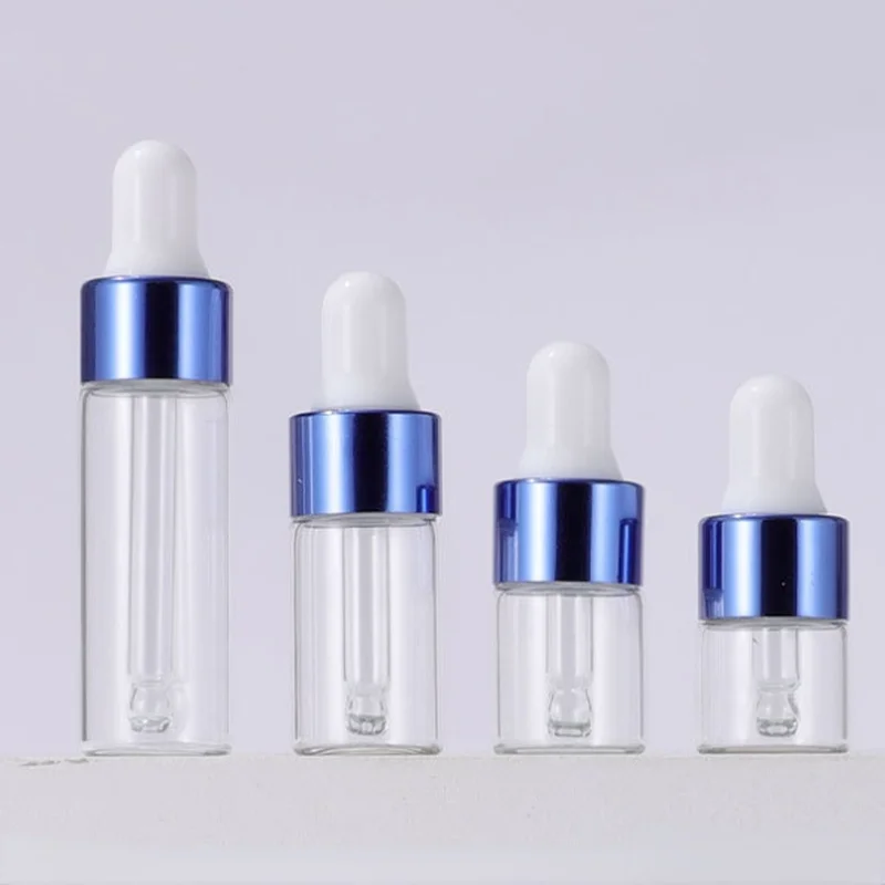 

100Pcs 1/2/3/5 ML Clear Glass Essential Oil Aromatherapy Dropper Bottles Rose Gold Cap Reagent Drop Eye Liquid Pipette Bottle