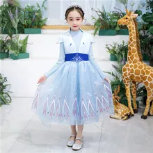 Новое зимнее платье «Эльза 2»; комплект принцессы для девочек; рождественское маскарадное платье «Эльза» для дня рождения; Небесно-голубое платье принцессы для детей; vestidos