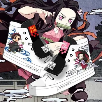 

Anime Kimetsu no Yaiba Kamado Tanjirou shoes Cosplay Demon Slayer Kamado Nezuko High-Top Shoes Men women casual canvas shoes