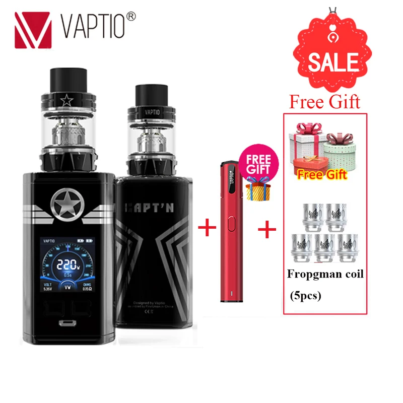 【More gifts】 оригинальный Vaptio CAPT'N Vape Комплект 2 0 мл/4 мл майка с 220 Вт коробка мод без