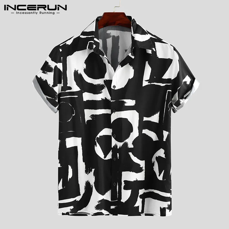 Camisa Shirts Short-Sleeve Chic-Button Streetwear Printing INCERUN Casual Summer Brand