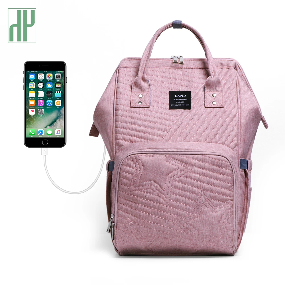 

New Mommy Diaper Bags Landuo Mother Large Capacity Travel Nappy Backpacks with USB cable Convenient Baby Nursing Bags