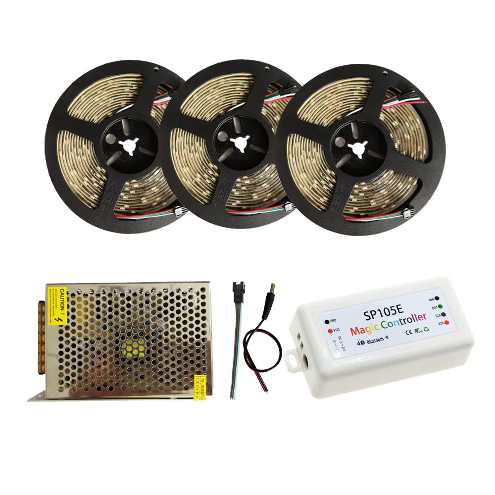WS2812B WS2812 RGB Светодиодная лента SP105E Bluetooth RGB светодиодный контроллер DC5V светодиодный трансформатор 5 м 10 м 15 м комплект - Испускаемый цвет: Зеленый