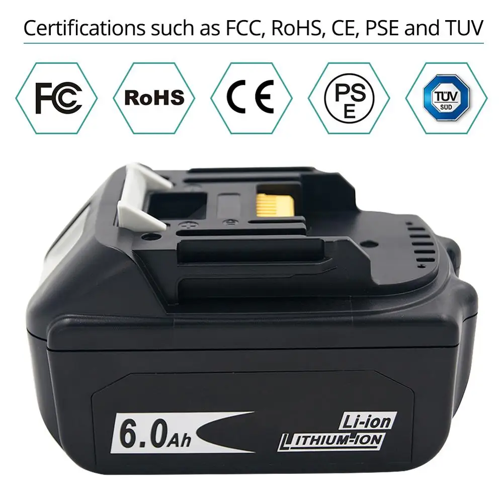 Bateria para Makita Pces Proteção Inteligente 6000 Mah 18 v 6.0ah Bl1860 Bl1850 Bl1830 Recarregável Ferramentas Bateria Led Luz 2 Bl1860b - Image 5