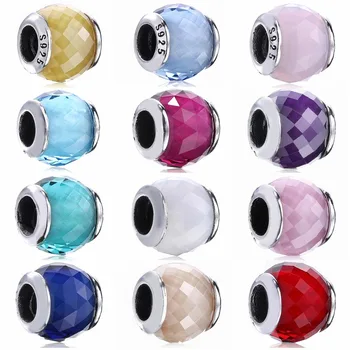 

Authentic 925 Sterling Silver Bead Charm Ball Shape Petite Facets Crystal Beads Fit Bracelet Bangle DIY Jewelry