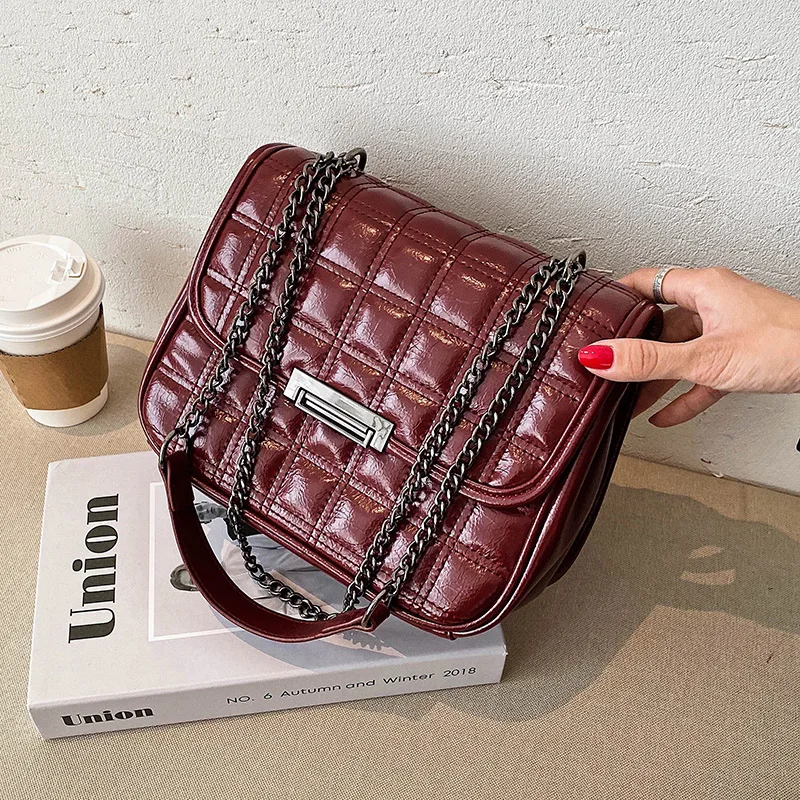 

New Embroidery Thread PU Leather Crossbody Bags for Women 2020 Simple Chain Shoulder Handbags Women's Branded Trending Hand Bag
