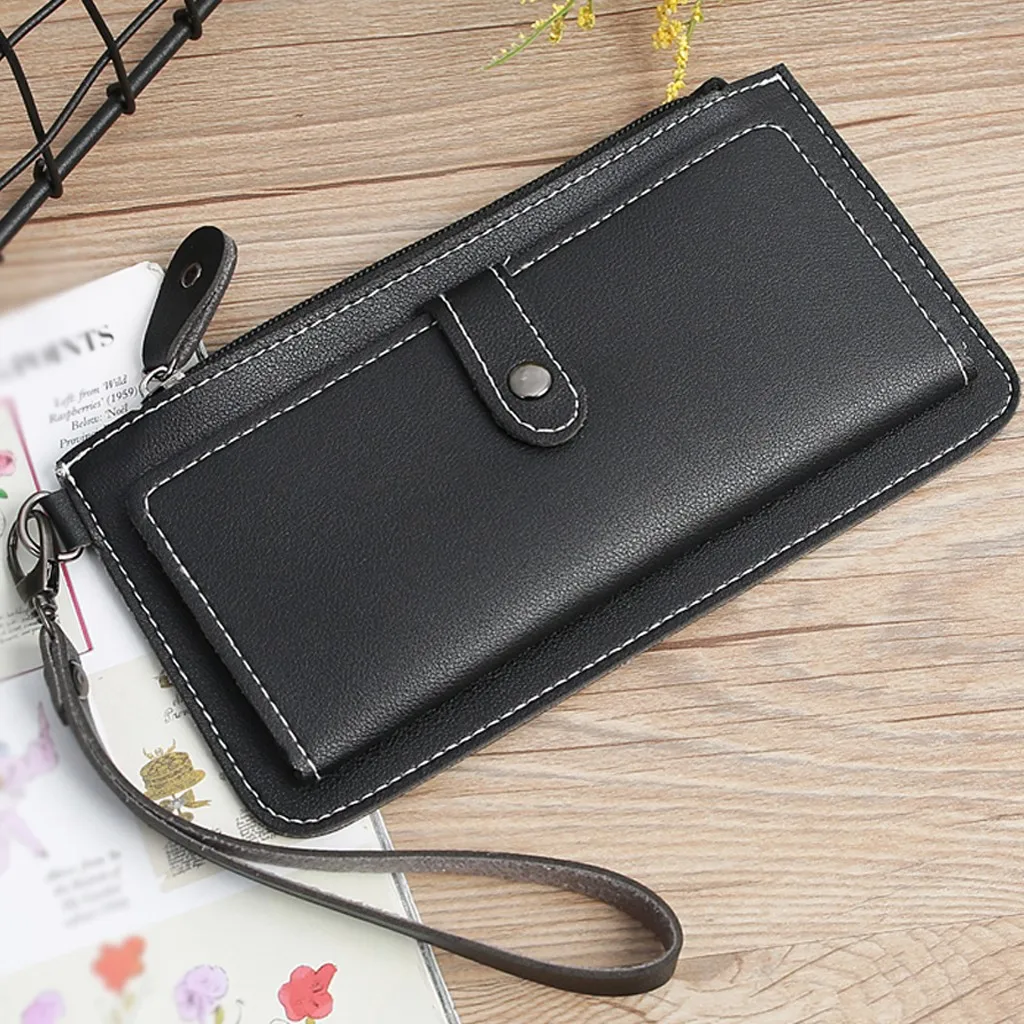 Women Long Wallets Fashion Solid Handbags Multi-Function Coin Purse Cards ID Cards Holder Leather Money Bag Clutch Wallet