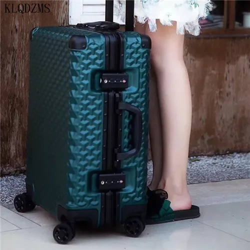 KLQDZMS 2" 24" 28 дюймов багаж на колёсиках Алюминиевая Рама чемодан на колесиках для мужчин и женщин сумка-интернат для переноски чемоданов - Цвет: Dark green