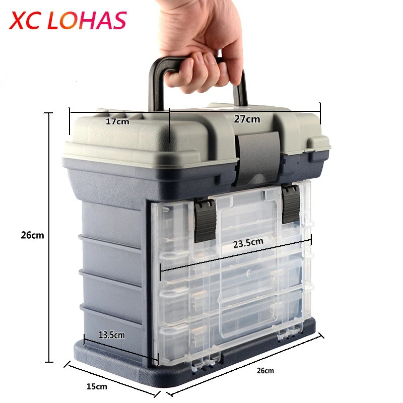 High Quality 5 Layer PP+ABS Big Fishing Accessories Box 27x17x26cm Plastic Handle Fishing Tools Box Carp Fishing Tackle (4)