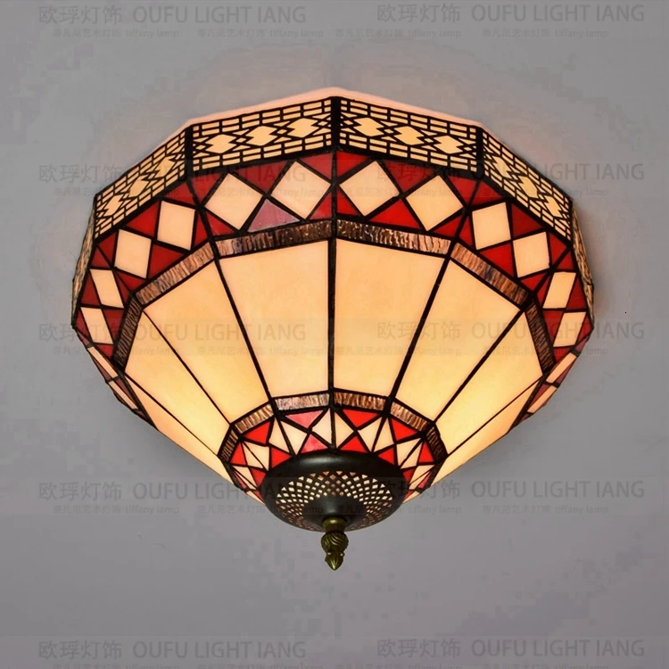 European Tiffany red ceiling lamp Chinese retro bedroom balcony bar restaurant decorative