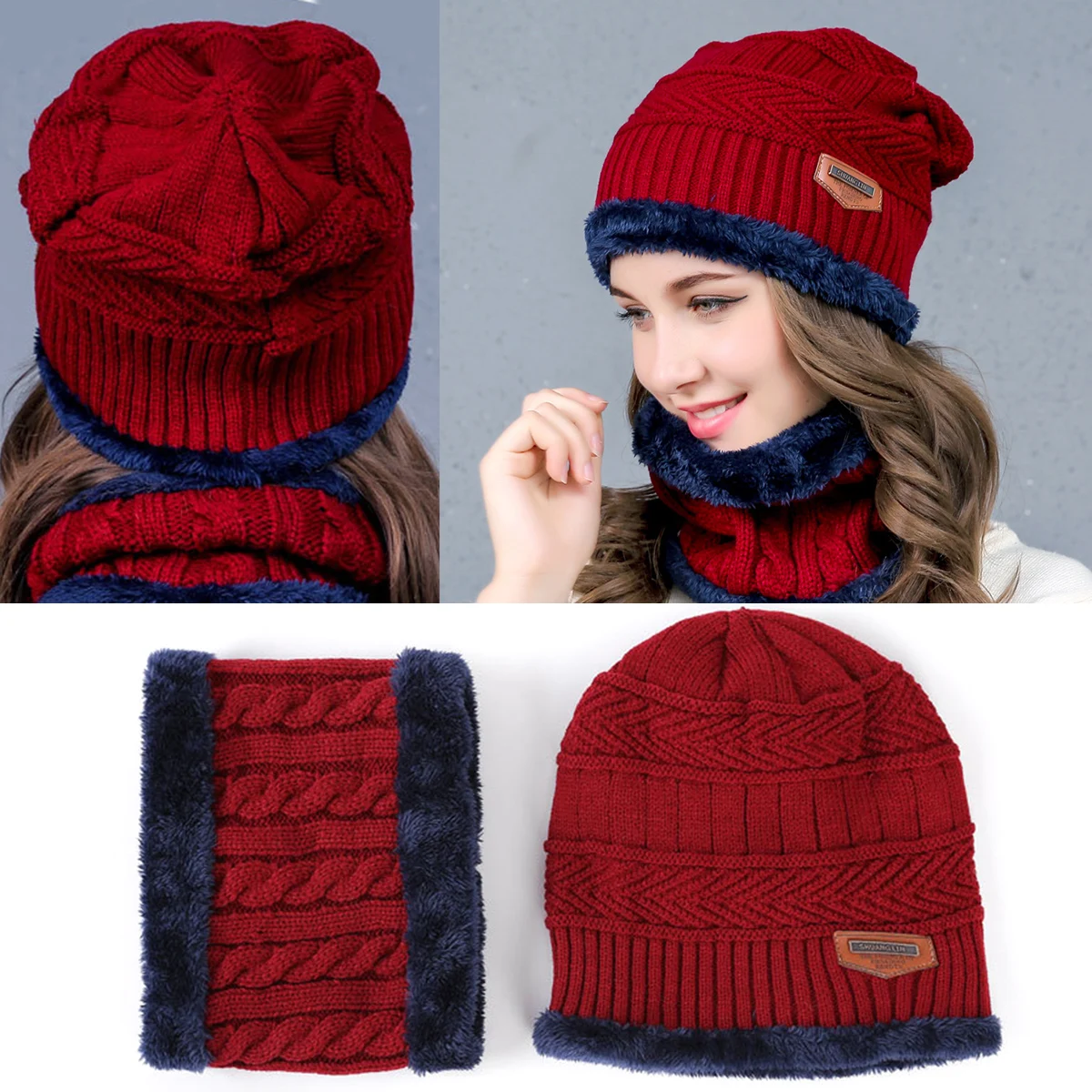 New fashion Brand Men's Winter Hat Scarf 2 Pieces Set Knit Wool Beanies Women Men Hats Warm Soft Cap Bone Bonnet