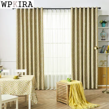 

Moderm Curtain for Living Room Geometric Yellow Lattice Shade Curtain for Bedroom Drape Fabric Window Blinds S513#40