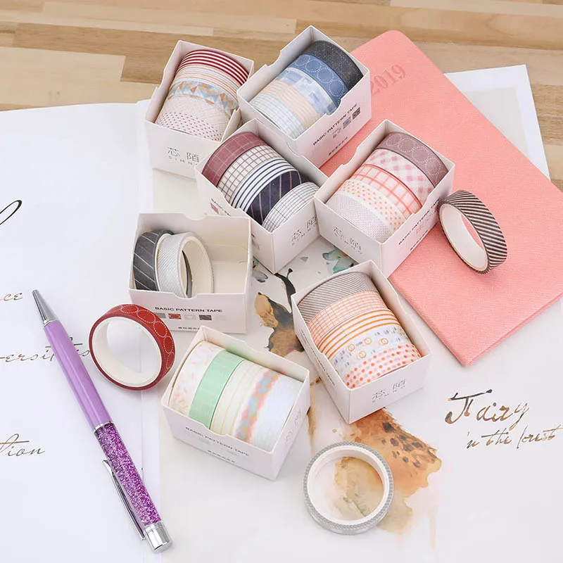 

5 Rolls/set 10mm*3m Slim Washi Tape Grid Dot Stripe Masking Tape DIY Craft Decor Scrapbooking Diary Album