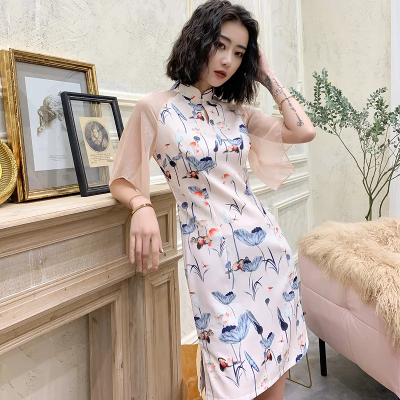 Женское платье cheongsam длиной до пола, Сетчатое платье qipao vestidos, Восточное свадебное вечернее платье, китайское платье