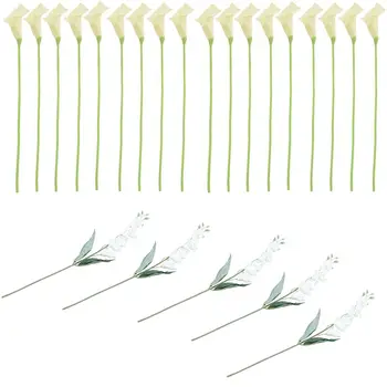 

5Pcs Artificial Phalaenopsis Orchid Flowers Silk Flower White with 18X Artificial Calla Lily Flowers Creamy