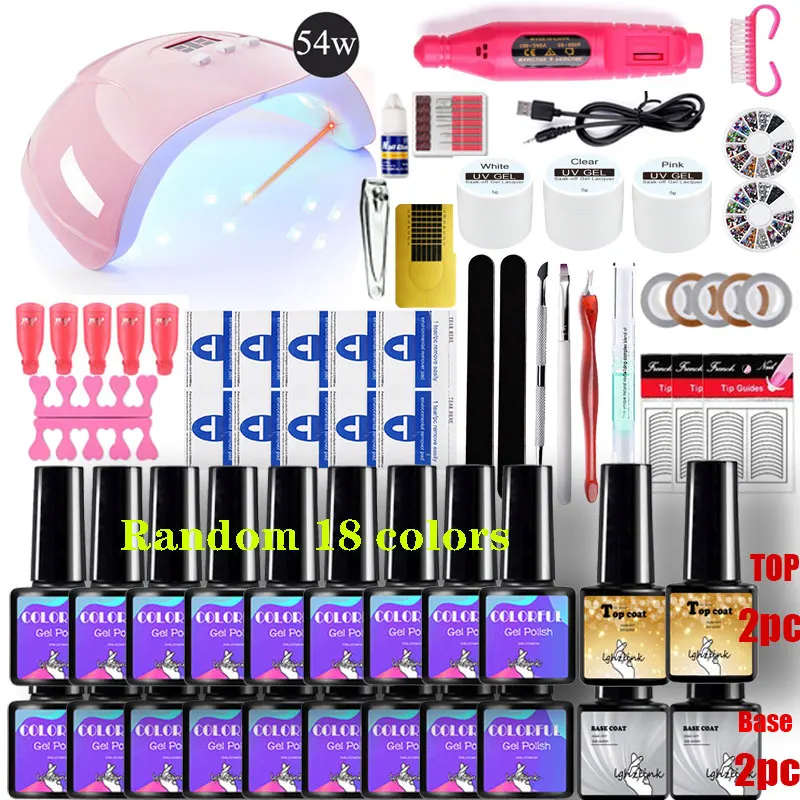 

8ML Nail Set 54W UV LED Lamp Dryer with 18 Colors Gel Nail Polish Nail Drill Machine Set Kit Nail Art Design Tools Set Kits