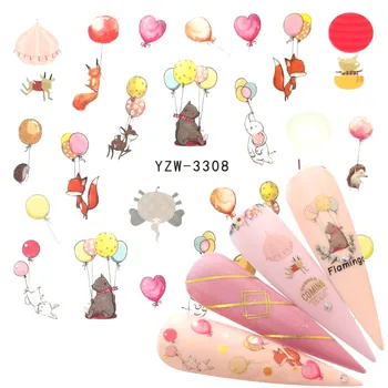 

YZWLE 1 Sheet Transfer Balloon Stickers For Nails Cute Cartoon Animal Sliders For Nails DIY Adhesive Nail Art Tip Decora Wraps