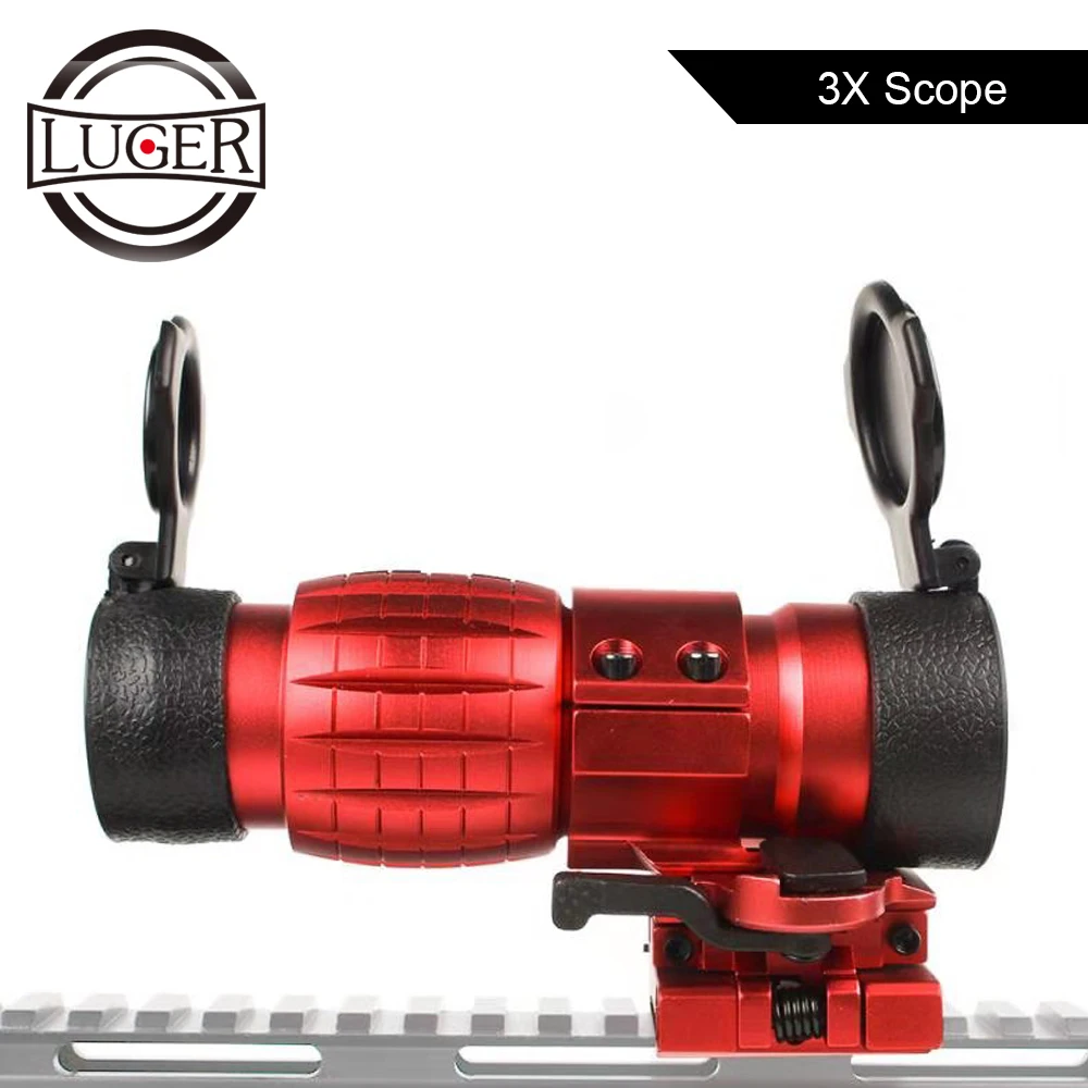LUGER 3X Magnifier Scope With Flip Up Cover Fit For 20mm Quick Release Rail Mount Hunting Optic Red Dot Sight Rifle Gun | Спорт и