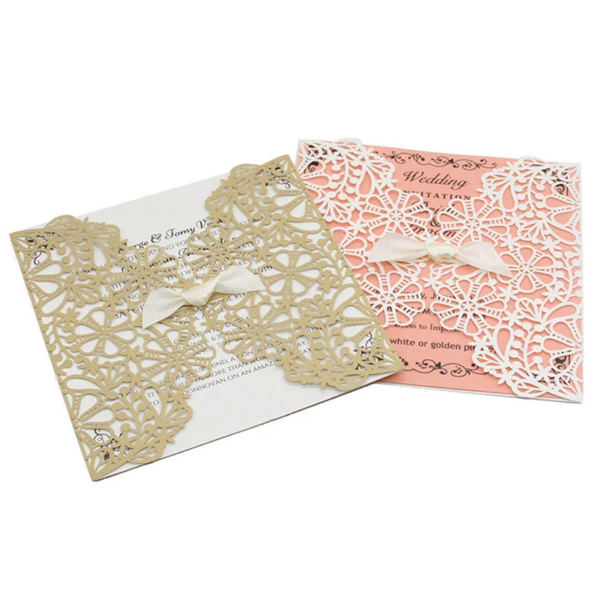  50pcs Wedding Invitations Lace Pattern Cards Laser Cut Paper Cards Announcement Greeting Postcards  - 4.00044E+12