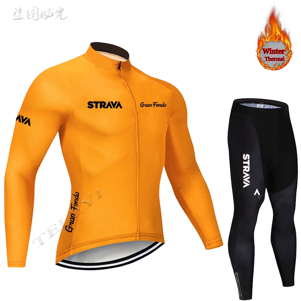 6 STRAVA Pro зимний термо флисовый комплект длинная велосипедная Джерси 9D гелевая подкладка Мужская MTB Ropa Ciclismo велосипед Би Велоспорт Майо Одежда - Цвет: 6