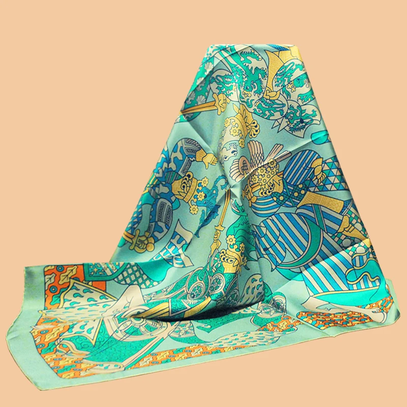 

HuaJun 2 Store|| Cool summer "Duels Oniriques" 90 silk square scarf Twill inkjet scarf Hand-rolled
