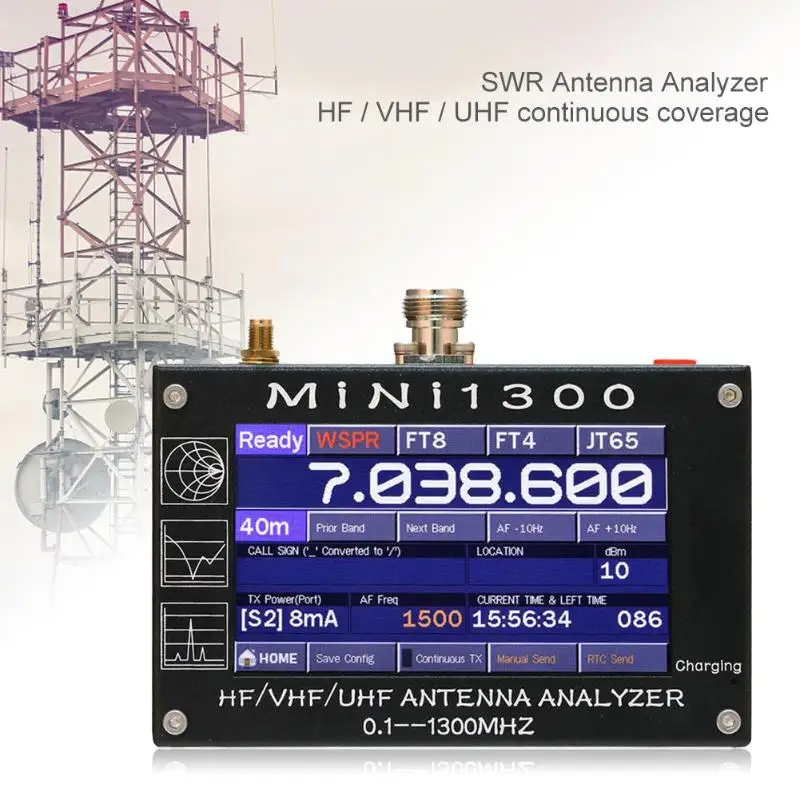 MINI1300 5 V/1.5A 0,1-1300 MHZ счетчик частоты КСВ ABS электронные компоненты антенный анализатор с 4,3 дюймовым ЖК-сенсорным экраном