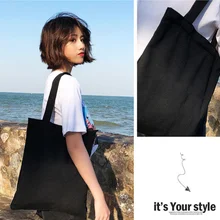 Черная однотонная Летняя женская повседневная сумка на плечо, Большая вместительная Холщовая Сумка Harajuku