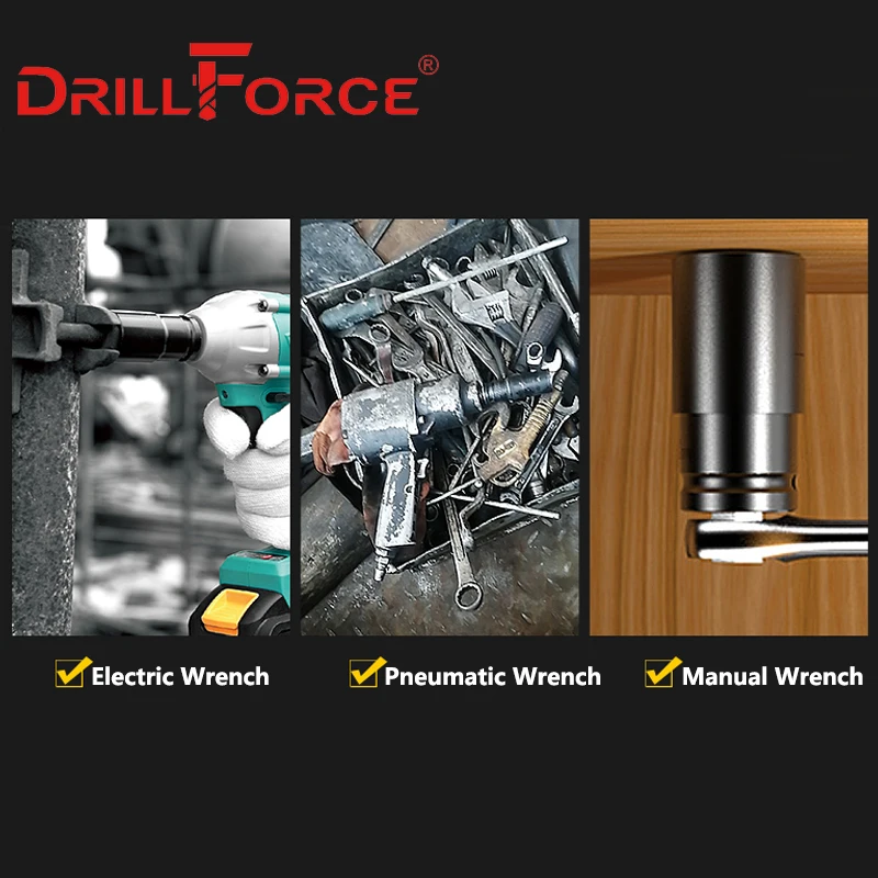 Drillforce 14-32mm Long Wrench Socket Set Tool 1/2" Drive Adapter Spanner Converter Reducer Electric Impact Hex Wrench Socket 3