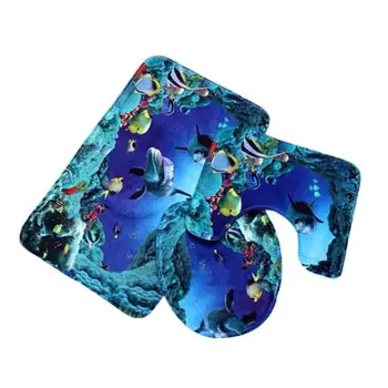 

Sea World Designed Bathroom Livingroom Carpet Pedestal Lid Toilet Rug Mat