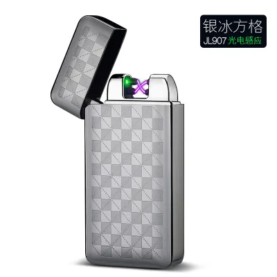 Silver Square Laser Двойная дуга USB Электронная зажигалка зеленый лазер Lgnition Беспламенное ветрозащитное плазменное зажигалка аксессуары для курения мужские подарки - Цвет: Silver Square Laser
