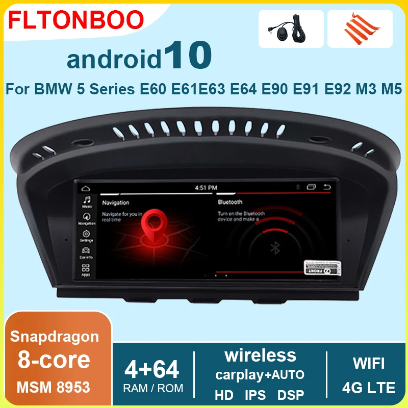 Автомобильный мультимедийный плеер на Android 10 с Gps-навигацией для Bmw Series 5 E60 E61 E62 E63